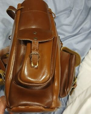 Handmade Greek Genuine Leather Backpack Travel Rucksack Side Pockets Brown